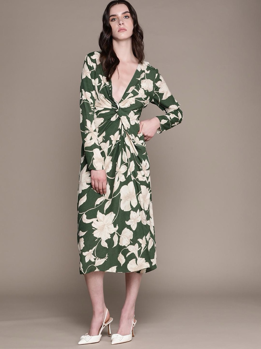 NWT🍒Mango Floral Print Twisted Detail A line Midi Dress🍒 - Picture 13 of 13